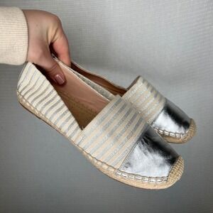 J.Crew Womens Silver Metallic Striped Espadrille Flats L5491 Size 9.5